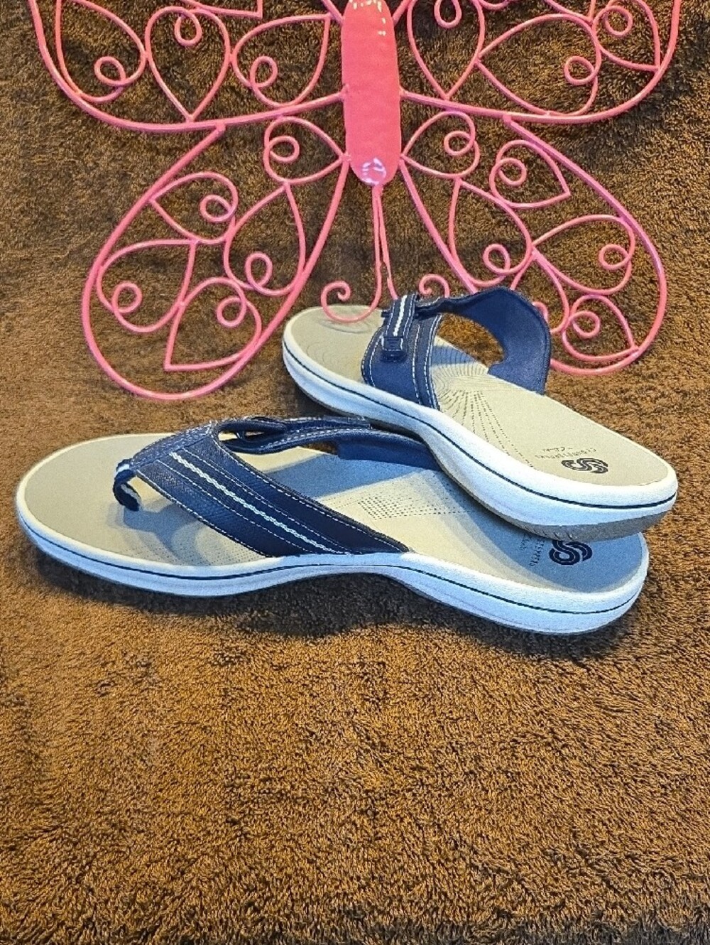 Clarks Navy Blue Comfort Flip Flop Sandals. Sz. 9 - Picture 3 of 5